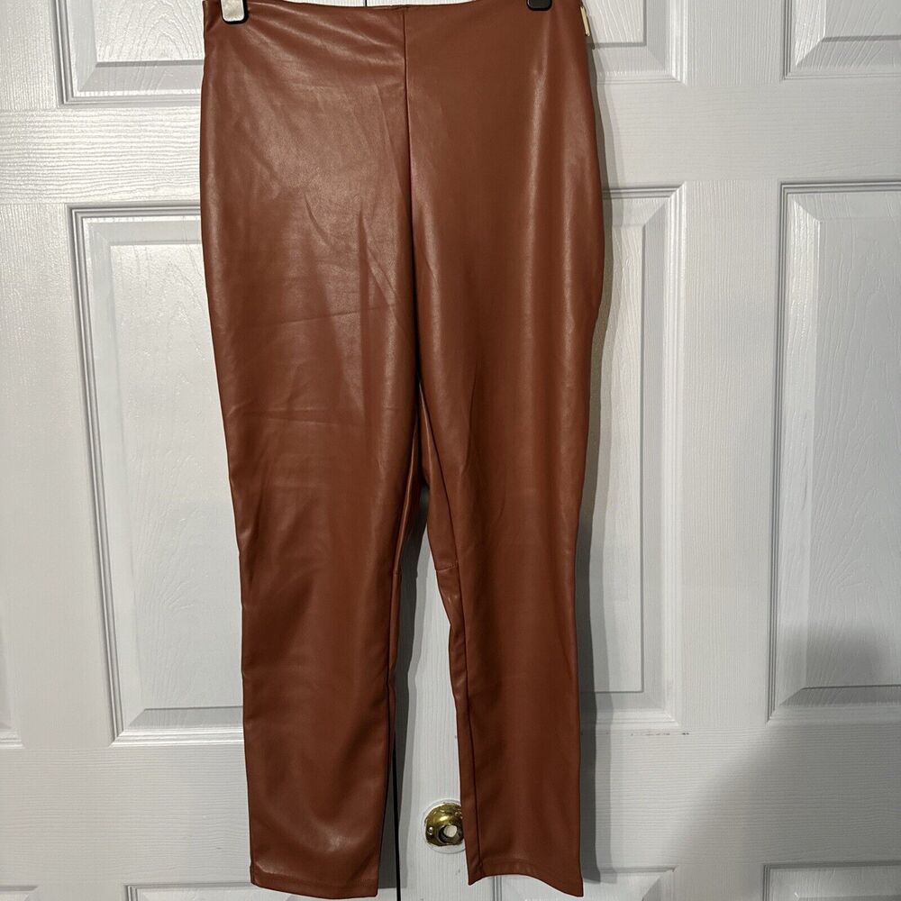 Fabletics‎ Faux Leather Pants Brown High Waisted Leggings Trousers Stylish